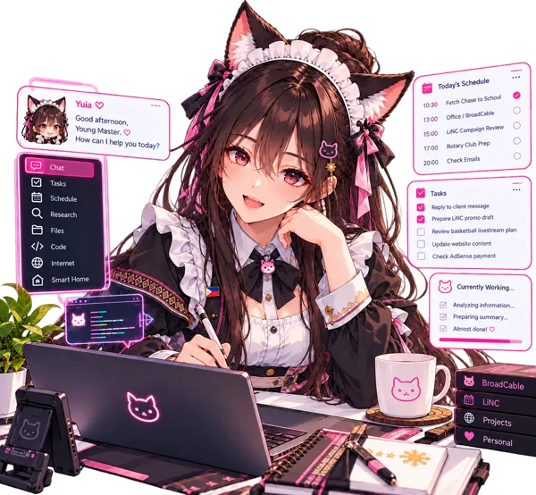 Yuia at her desk